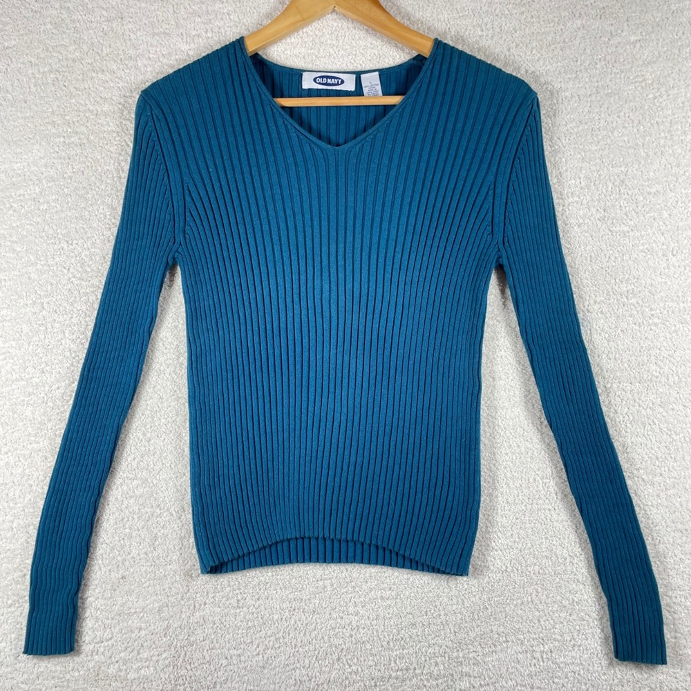 vintage 90s Y2K wide ribbed knit sweater L turquoise bodycon downtown girl btc